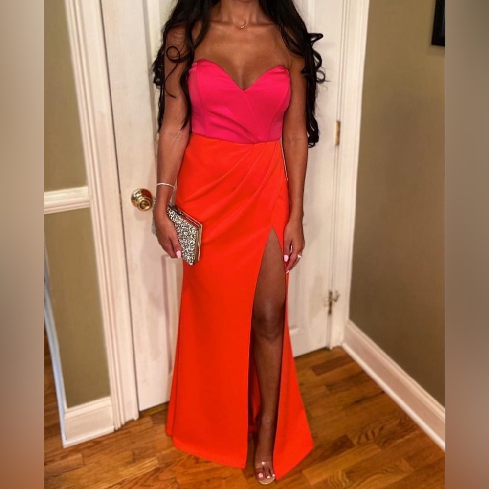 Lulus strapless two tone gown with slit